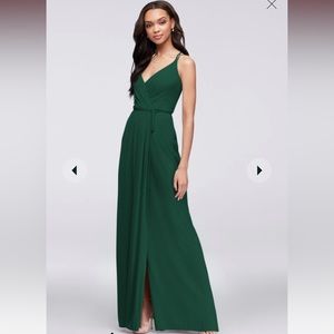 Double Strap Georgette Bridesmaid Wrap Dress in Juniper Emerald Green